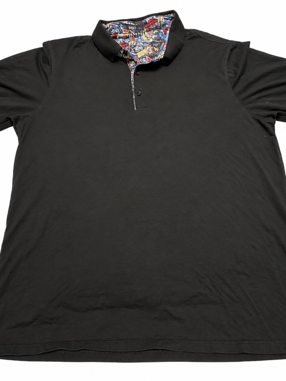 KROO men’s lg blk performance polo graphic print collar shorts shirt